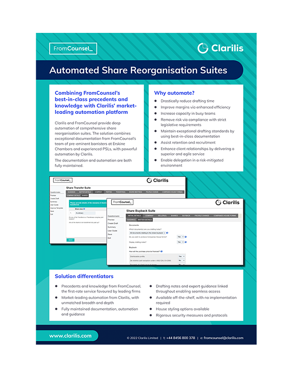 FromCounsel and Clarilis for Share Reorganisations Cover